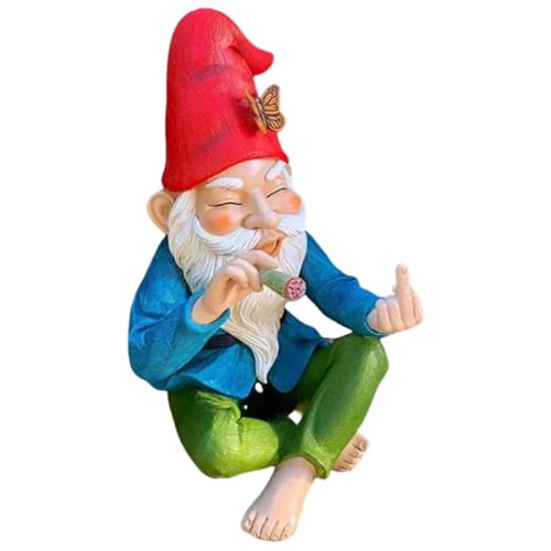Garden Gnome Middle Finger 5.9inch Tall Resin Luminous Funny Garden Gnomes Cheeky Smoking Naughty Gnomes Fade-resistant Mini Gnomes for Garden Lawn