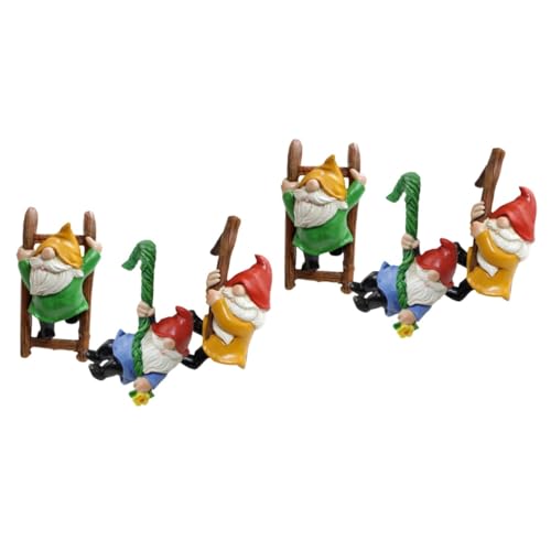 Toyvian 2sets 3pcs Dwarf Statues for Garden Decor Unique Gnome Hanging Ornaments Intricate Tree Pendants for Outdoor Spaces Lively Courtyard Decoration 3pcs*2