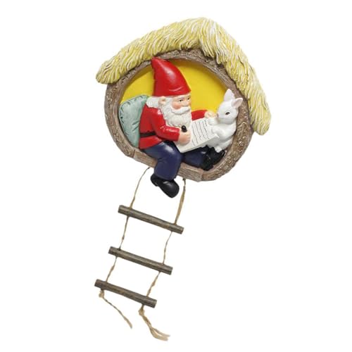 Limtula Garden Landscape Statue Gnomes And Rabbits With Ladder Resins Hanging Ornament For Indoor And Outdoor Use Tree Decors Garden Decoration