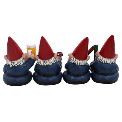 Candy Creations On Cloud 9 Bad Gnomes Drinking and Smoking, Set of 4 Naughty Lawn Dwarves, Funny Garden or Indoor Home Decor