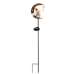 BomKra Solar Garden Ornaments Outdoor Fairy Solar Light Moon Star Crackle Glass Ball Stake Metal Lights Decorative Waterproof Warm White LED for Garden Pathway Lawn Patio Grave (A)
