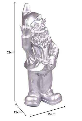 STOOBZ PP 005ZI 15 x 12 x 32 cm Cheeky Garden Gnome Figure for Home and Garden - Silver