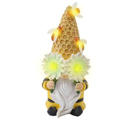 Statues Outdoor, Solar Garden Gnome, Sunflower Gnome Sculpture, Spring Gnome Figurine, Solar-Powered Sunflower Spring Gnome Statue Resin Gnome Statues with Solar Lights for Yard, or Garden Decor