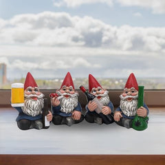 Candy Creations On Cloud 9 Bad Gnomes Drinking and Smoking, Set of 4 Naughty Lawn Dwarves, Funny Garden or Indoor Home Decor