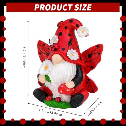 Chenxi Studio Colorful Resins Lady BirdGnomes Figurine Swedish Tomte With Mushroom Ornament For Garden Enthusiasts And Collectors Resins Gnomes Sculpture