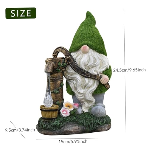 Solar Gnome, Flocked Resin Garden Gnome, Light-Operated Garden Gnomes Outdoor, Weather-Resistant Solar Lights for Outdoor, Gifts, Pumping Water