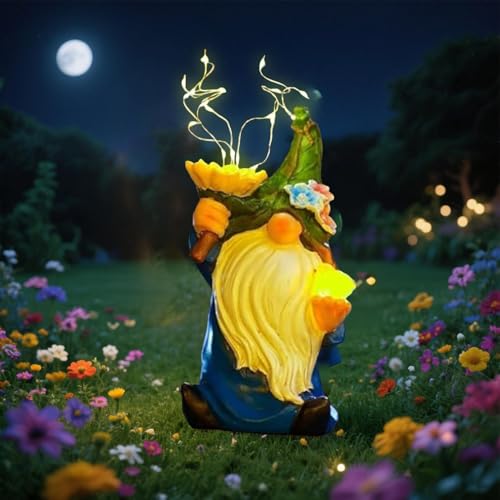 Solar Statues - Outdoor Figurine LED Lights Solar Statue | Whimsical Resin Night Lamp Decorative Gnome for Christmas Birthday Housewarming Celebration Ornament