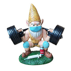 YEJIANGHUA Weightlift Gnome Garden Statue Resin Weatherproof White Beard Gnome Figurines Ornament Home Gym Decor Pretty Natural
