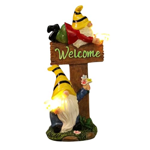 Vriusi Solar LED Gnome Statues Resin Gnome Sculpture Outdoor Garden Decor Lawn Gnome Figurine Solar Yard Decor Solar-Powered Gnome LED Gnome Yard Statue Garden Gnome Light Outdoor Tabletop Gnome