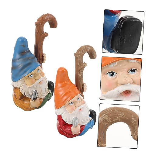 Happyyami 2pcs Garden Gnome Statue Charming Outdoor Decor for Garden Gnome Figurines Hooks Tree Ornaments for Home and Patio
