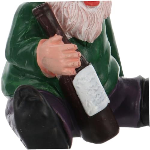 SUPVOX Lovely Dwarf Gnome Statue Resin Craft Miniature Cartoon Garden Ornament for Lawn Moss Succulent Decoration Cute Funny Sitting Drunken Figure for Outdoor and Home Display