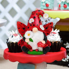 Chenxi Studio Colorful Resins Lady BirdGnomes Figurine Swedish Tomte With Mushroom Ornament For Garden Enthusiasts And Collectors Resins Gnomes Sculpture