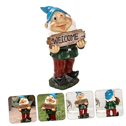 Happyyami Gnome Welcome Sign Garden Decor Resin Waterproof Gnome Ornament Unique Dwarf Sculpture