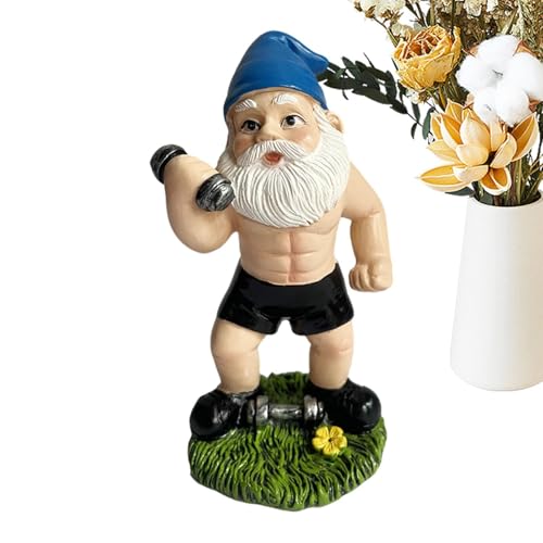 Garden Dwarf Statue - Dumbbell Weightlifting Gnome Sculpture, Handmade Garden Figurine | Weatherproof Resin Garden Dwarf Sculpture, Gnome Figurine Decoration with Vivid Expressions for Gardens, Courty