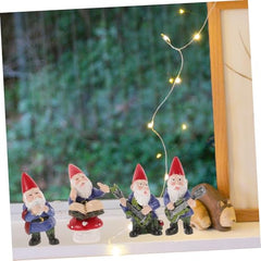 OUNONA 4pcs Music Band Gnome Sculpture Set Mini Gnome Figurines for Christmas Home Decor Tabletop Ornaments for Garden and Holiday Celebrations