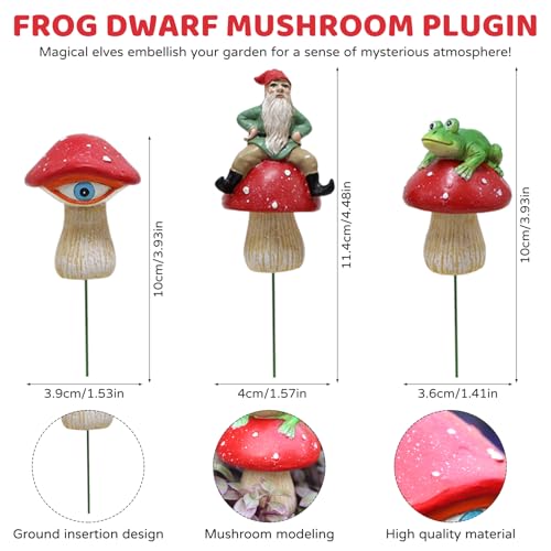 kaiwern Fairy Garden Accessories, 3 Pack Mini Frog and Gnome Mushroom Statues, Cute Animal Figurines Garden Planter Decor, Miniature Fairy Sculpture Decoration for Flower,Yard,Lawn Ornament, DIY Gift