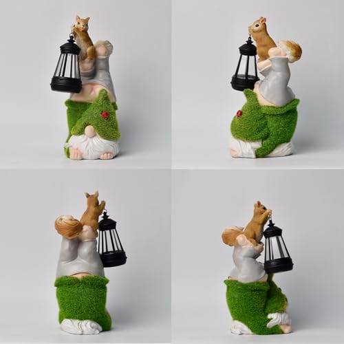 Garden Gnomes Statues - Dwarf Garden Statues with Integrated Solar Lantern - Funny Decorative Figures for Outdoor, Lawn, Patio, Balcony and Flower Bed