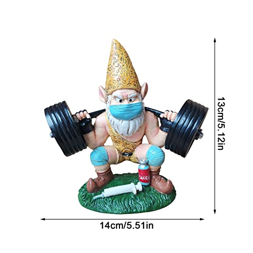 YEJIANGHUA Weightlift Gnome Garden Statue Resin Weatherproof White Beard Gnome Figurines Ornament Home Gym Decor Pretty Natural