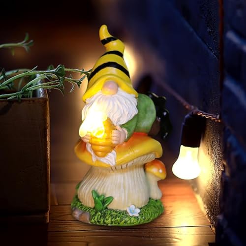 ZXDTVFGN Solar Gnome,Resin Lying Mushroom Gnomes Decorations for Yard | Garden Figurine, Weatherproof Outdoor Statue Sculpture Holding Honey Jar for Yard Patio