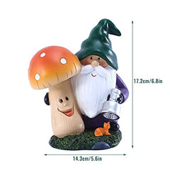 Wdbild Garden Statue Outdoor Gnomes Holding Mushroom Figurine Built-in Solar Light Sculpture Decor For Patio Yard Art Ornament Garden Statue Funny Resin