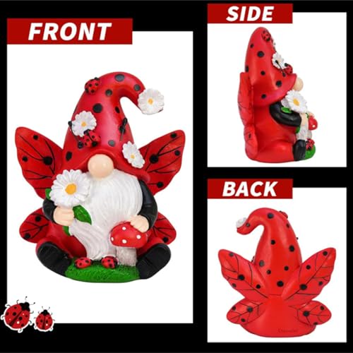 Chenxi Studio Colorful Resins Lady BirdGnomes Figurine Swedish Tomte With Mushroom Ornament For Garden Enthusiasts And Collectors Resins Gnomes Sculpture