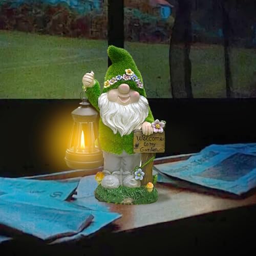 Solar Gnomes Decor, Garden Gnome Statue, Cute Outdoor Sculpture with Solar Lantern, 6.3x3.15x0.98 inches Yard Decoration, Ideal for Home, Lawn Inside, Family, Kids and Friends