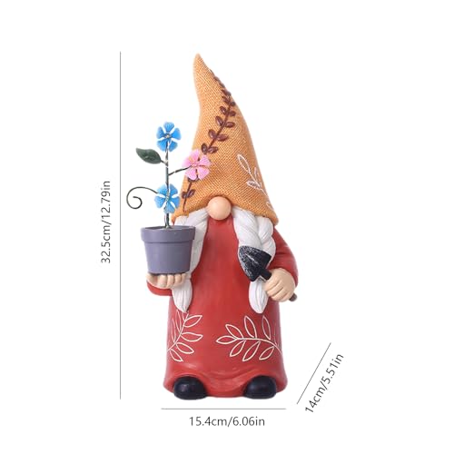 Solar Gnome, Creative Garden Gnome Dwarf Holding Flower Pot, Resin Decorative Solar Light Sculpture Gnomes Outdoor Faceless Doll for Patio, Lawn, Yard, and Doorway, 6.06x5.51x12.79 Inches