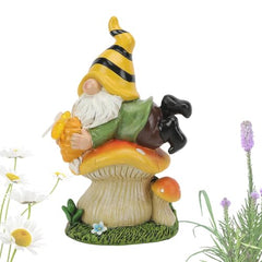 Resin Solar Garden Gnomes Statue, Lying Mushroom with Honey Jar, Weatherproof Gnome Solar Light for Outdoor Decoration, Garden Yard Figurine, Solar-Powered Lawn Sculpture for Patio and Backyard