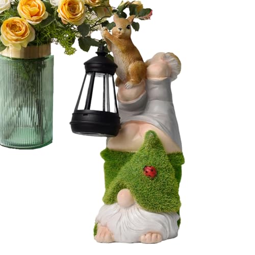 Garden Gnomes Statues - Dwarf Garden Statues with Integrated Solar Lantern - Funny Decorative Figures for Outdoor, Lawn, Patio, Balcony and Flower Bed