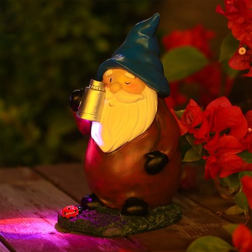 Solar Gnome,Garden Gnomes Outdoor | Waterproof with Light Decor Sculptures Funny Ornaments for Patio Spring Fall Halloween Backyard Front