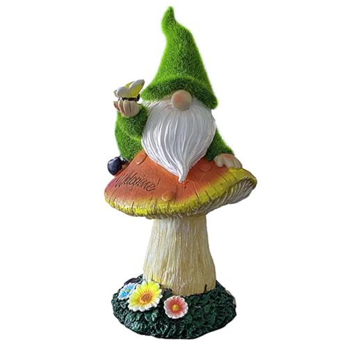 Hbbgdiy Waterproof Resin Solar Garden Gnome Decoration, Funny Garden Gnomes Climbing on Mushroom Statue, Outdoor Patio Lawn Yard Ornament Gift