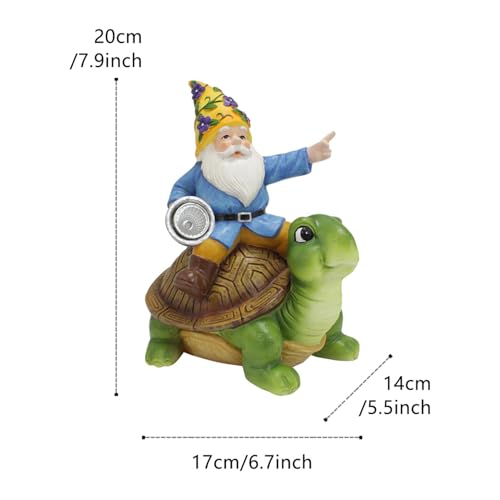 Turtle Solar Lights Outdoor Garden - Solar Turtle Statue Light with Gnome - Waterproof Tortoise Sculpture for Outdoor Patio Garden Balcony Poolside