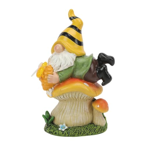 ZXDTVFGN Solar Gnome,Resin Lying Mushroom Gnomes Decorations for Yard | Garden Figurine, Weatherproof Outdoor Statue Sculpture Holding Honey Jar for Yard Patio