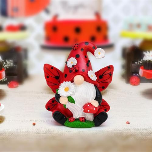 Chenxi Studio Colorful Resins Lady BirdGnomes Figurine Swedish Tomte With Mushroom Ornament For Garden Enthusiasts And Collectors Resins Gnomes Sculpture