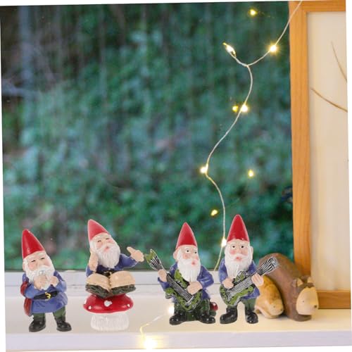 Ciieeo 4pcs Miniature Gnome Music Band Sculpture Set Creative Desktop Gnome Dolls for Home Decor Christmas Style Garden Ornaments for Outdoor Patio and Decoration