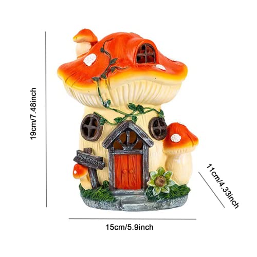 mushrooms Fairy House with Solar Lights Resin Garden Onament Solar Powered mushrooms House Figurines Garden Decor for Patio Yard, Garden Statue