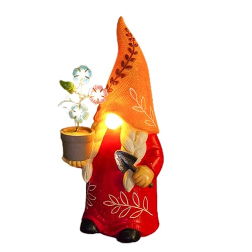Solar Gnome, Creative Garden Gnome Dwarf Holding Flower Pot, Decorative Solar Light Sculpture, Faceless Outdoor Doll for Patio, Lawn, Yard, and Doorway Decor, 6.06x5.51x12.79 inch
