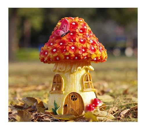 MeritMode Fairy Garden House Mushroom with Solar LED Light - Resin Fairy Garden Accessories, Waterproof Outdoor Light Statue Tiny House, Perfect for Lawn, Balcony, Yard Decor, 7" H