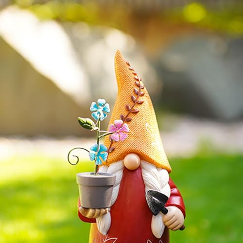 Solar Gnome, Creative Garden Gnome Dwarf Holding Flower Pot, Decorative Solar Light Sculpture, Faceless Outdoor Doll for Patio, Lawn, Yard, and Doorway Decor, 6.06x5.51x12.79 inch