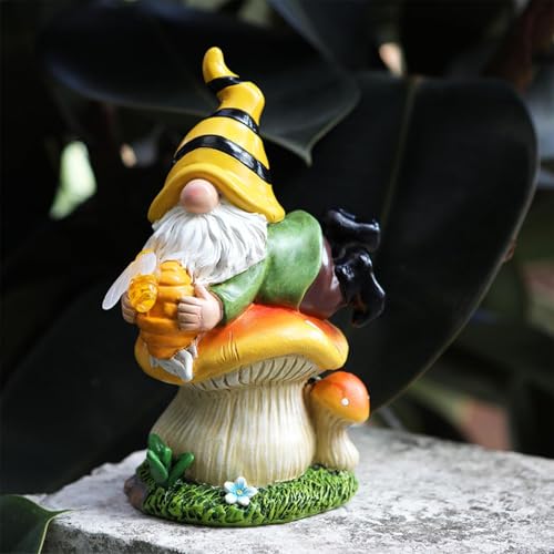 ZXDTVFGN Solar Gnome,Resin Lying Mushroom Gnomes Decorations for Yard | Garden Figurine, Weatherproof Outdoor Statue Sculpture Holding Honey Jar for Yard Patio