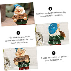 Happyyami Gnome Welcome Sign Garden Decor Resin Waterproof Gnome Ornament Unique Dwarf Sculpture