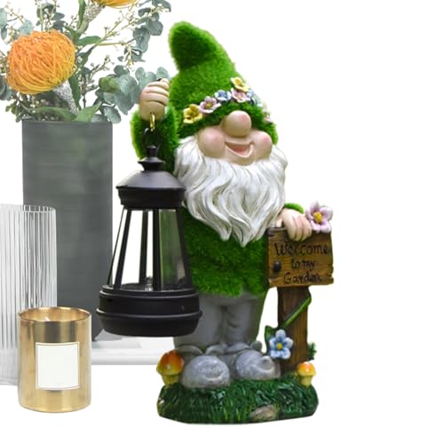Solar Gnomes Decor, Garden Gnome Statue, Cute Outdoor Sculpture with Solar Lantern, 6.3x3.15x0.98 inches Yard Decoration, Ideal for Home, Lawn Inside, Family, Kids and Friends