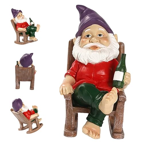 MOUNTTU Funny Garden Gnomes Decoration Statue Resin Rocking Chair Dwarf Ornament Mini Garden Gnome Statue Ornaments