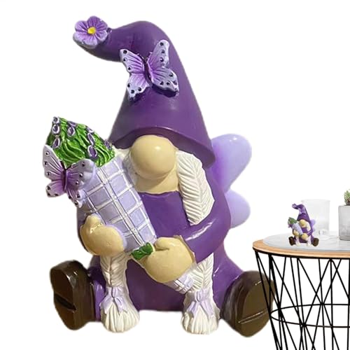 Gnome Ornament, Purple Gnomes Decorations, Gnome Garden Statue, Whimsical Garden Figurines, Male and Female Gnome Statues, Desktop Violet Gnomes Figurine Decor for Patio, Desk, Shelf