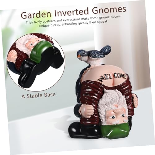 Cabilock 2pcs Funny Garden Gnomes Statues Resin Welcome Decorations for Home Cute Inverted Gnome Figurines for Outdoor Patio Unique Idea