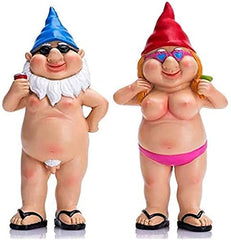 Garden Gnome, Statue Peeing Gnome, Naughty Garden Gnome, Funny Naked Gnome, Resin Garden Gnomes, Male Female Nude Gnomes Goblin-Art Decoration, Lawn Ornaments Indoor or Outdoor Garden (man and woman)
