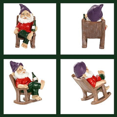Xoeryoy Funny Garden Gnomes Decoration Statue Resin Rocking Chair Dwarf Ornament Mini Garden Gnome Statue Ornaments