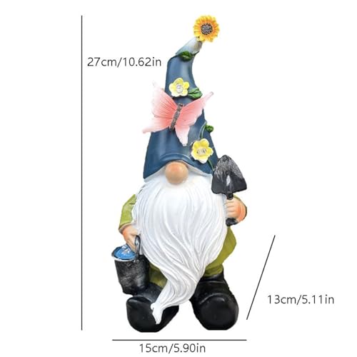Gnome Garden Statue | Resin Gnome Figurine Dwarf Sculpture,Waterproof Dwarf Figurine with Solar LED Lights for Backyard Lawn Patio Porch Outside