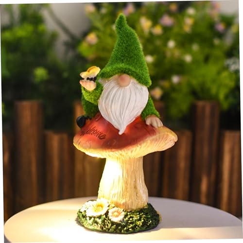 Hbbgdiy Waterproof Resin Solar Garden Gnome Decoration, Funny Garden Gnomes Climbing on Mushroom Statue, Outdoor Patio Lawn Yard Ornament Gift
