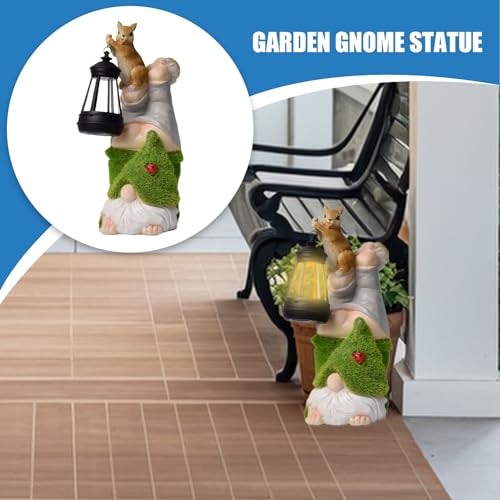 Garden Gnome Statues, Solar Garden Gnomes Squirrel Lantern Figurines, Whimsical Sculptures Funny Resin Lawn Ornaments for Backyard, Patio, Porch, Flowerbed, Pathway, Yard, Balcony